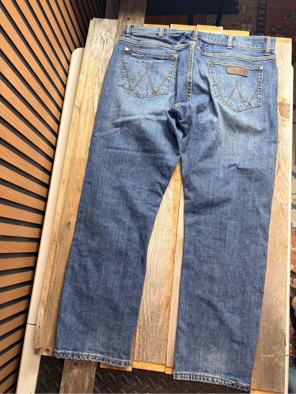 Wrangler 38x32 Slim Straight Men's Jeans - Dark Blue Denim - Picture 3 of 4